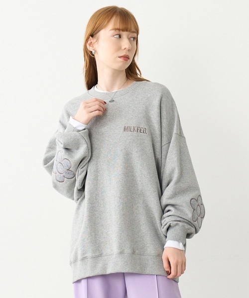 MILKFED. トレーナー スウェット FLOWER PATCHED ELBOW SWEAT