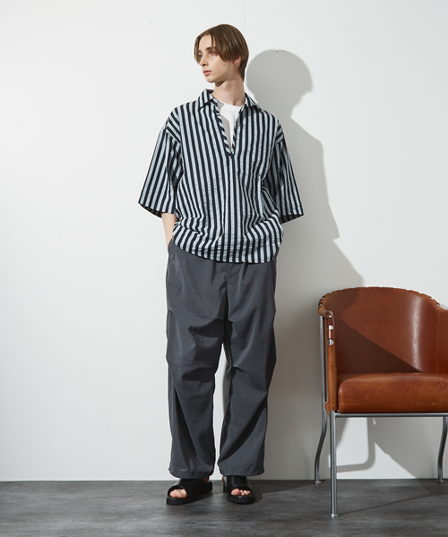 ABAHOUSE シャツ サッカーストライプ スキッパーシャツ