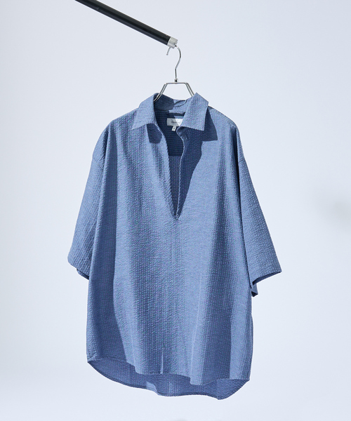 ABAHOUSE シャツ サッカーストライプ スキッパーシャツ