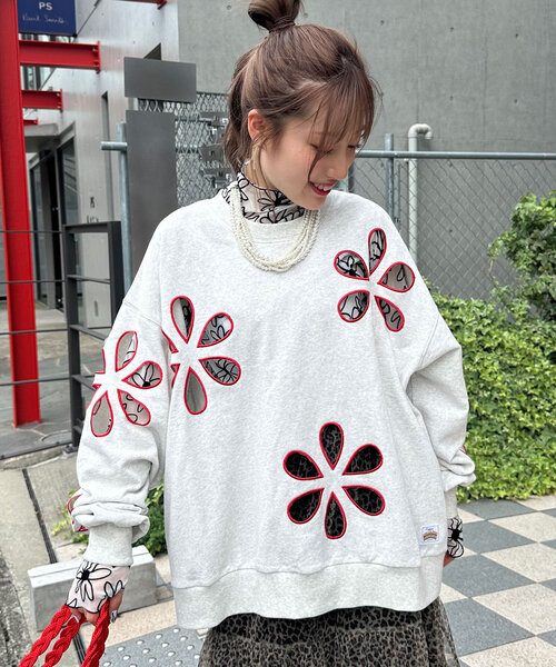 tシャツ 「HELLO.SANFRANCISCO/ハローサンフランシスコ」フラワーカットアウトオーバースウェット レディース HELLO.SANFRANCISCO tシャツ 「HELLO.SANFRANCISCO/ハロー