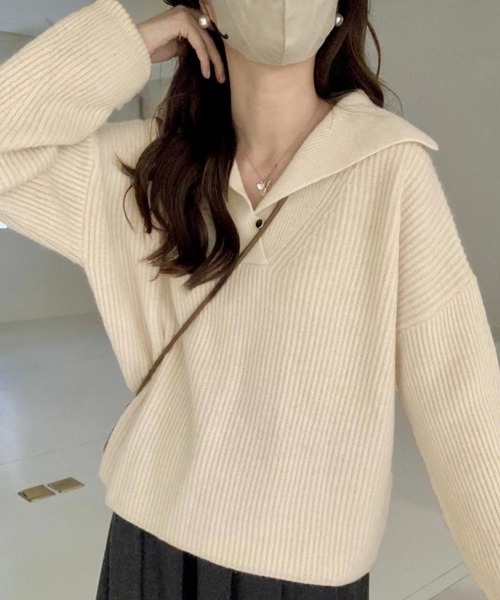 ポロ襟ニットセーター レディース 韓国風 miniministore ポロ襟ニットセーター レディース 韓国風