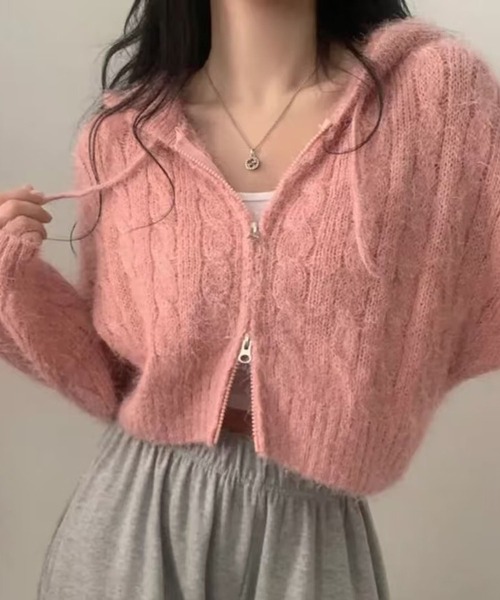 leune（ルネ） ベスト ジレ ダブルジップアップショートニットパーカー