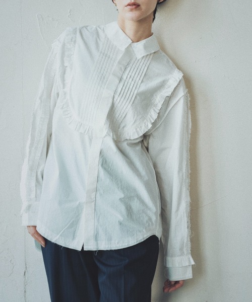 ブラウス シャツ CUT-OFF FRILLED BLOUSE | カットオフフリルブラウス レディース