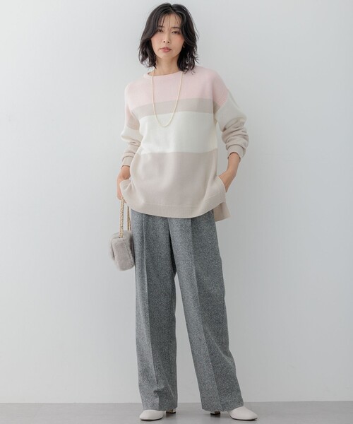 23区 パンツ シルクネップヘリンボーン ワイドパンツ レディース