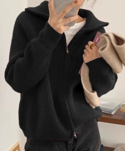 COO+i(クーイ) ニット セーター ダブルジップハイネックニット COO+i(クーイ) ニット セーター ダブルジップハイネックニット