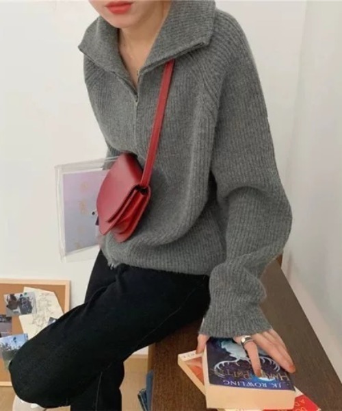 COO+i（クーイ） ニット セーター ダブルジップハイネックニット