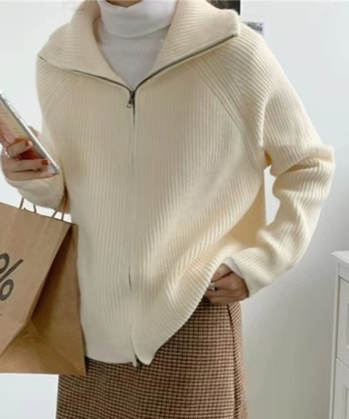 COO+i（クーイ） ニット セーター ダブルジップハイネックニット