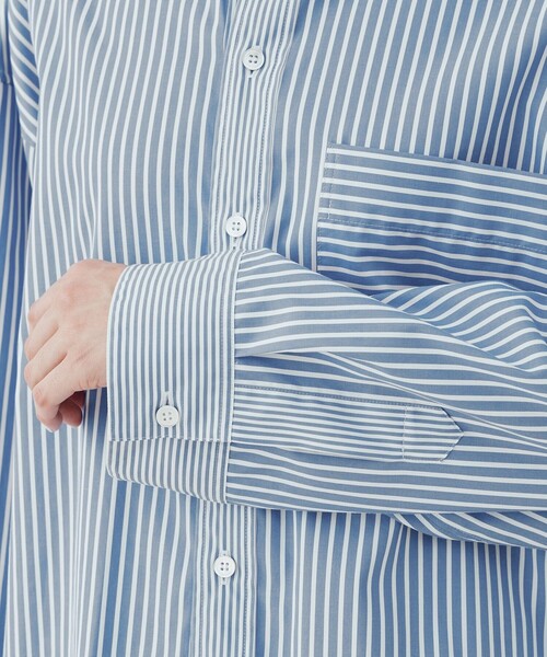 GALERIE VIE / ギャルリーヴィー | コットン ストライプ ロングタイシャツ ブラウス | F | ブルー/ホワイト | レディース GALERIE VIE / ギャルリーヴィー | コットン ストライプ ロングタイ