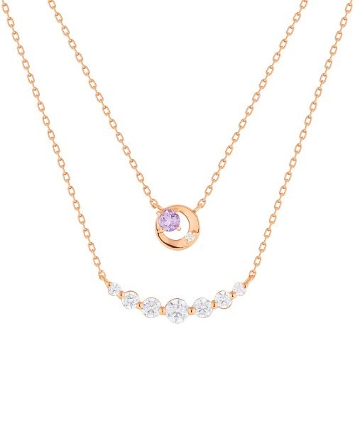 【4℃】【2月誕生石】シルバー ネックレス 4℃ ネックレス 「2月誕生石」シルバー 月モチーフ 2本セット