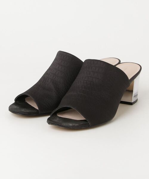 CHARLES & KEITH サンダル ミュール ブラック 23㎝ ヒール 夏 サテン ピープトゥハイヒールプラットフォームミュール - Black