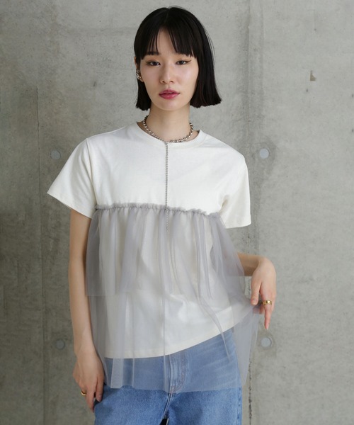 tシャツ 「WEB・一部店舗限定」チュールデザイントップス レディース
