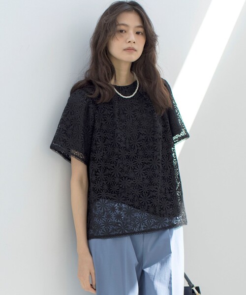 tシャツ フラワーレース ブラウス レディース