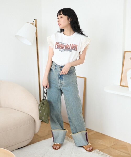FREAK'S STORE tシャツ 袖レース ドッキングロゴTシャツ