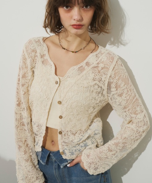 Unitage カーディガン 総刺繍シアーカーディガン レディース