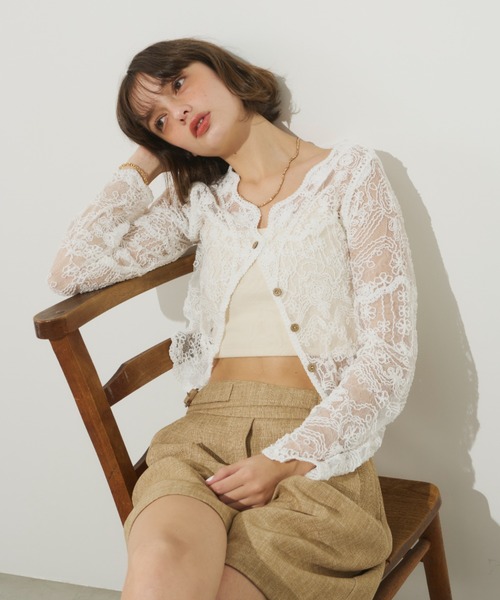 美品✨エムズグレイシー 2024 カタログ掲載 花刺繍 シアーカーディガン フラワーモチーフ付き7分袖カーディガン | msgracy