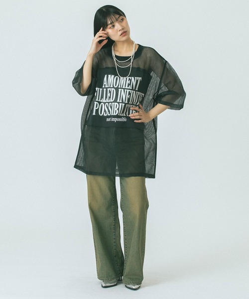 tシャツ (OKIRAKU x ROSE BUD)MESH RIC PRINT TOP レディース OKIRAKU tシャツ (OKIRAKU x ROSE BUD)MESH METARIC PRINT TOP