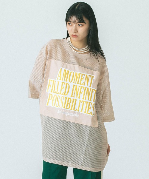 tシャツ (OKIRAKU x ROSE BUD)MESH RIC PRINT TOP レディース OKIRAKU tシャツ (OKIRAKU x ROSE BUD)MESH METARIC PRINT TOP