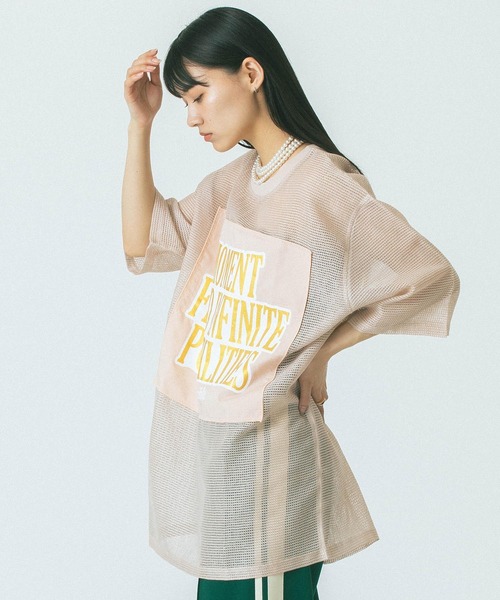 カットソー OKIRAKU x ROSE BUD/MESH RIC PRINT TOP OKIRAKU tシャツ (OKIRAKU x ROSE BUD)MESH METARIC PRINT TOP