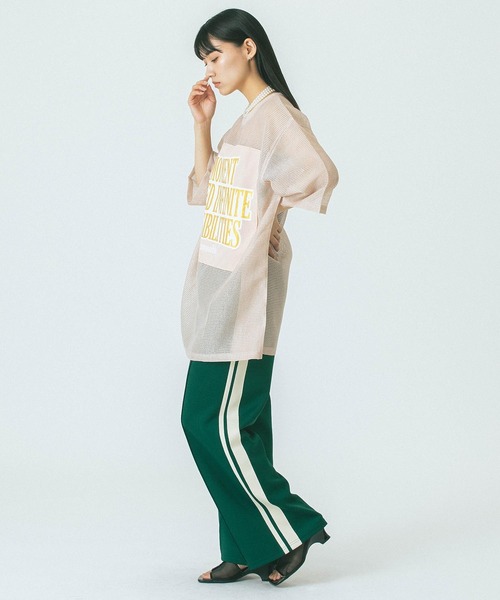 tシャツ (OKIRAKU x ROSE BUD)MESH RIC PRINT TOP レディース OKIRAKU tシャツ (OKIRAKU x ROSE BUD)MESH METARIC PRINT TOP