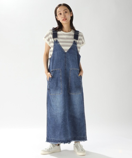 新品　ニコアンド　デニムサロペットロングスカート　L niko and… 「niko and」 サロペットスカート MEDIUM ブルー