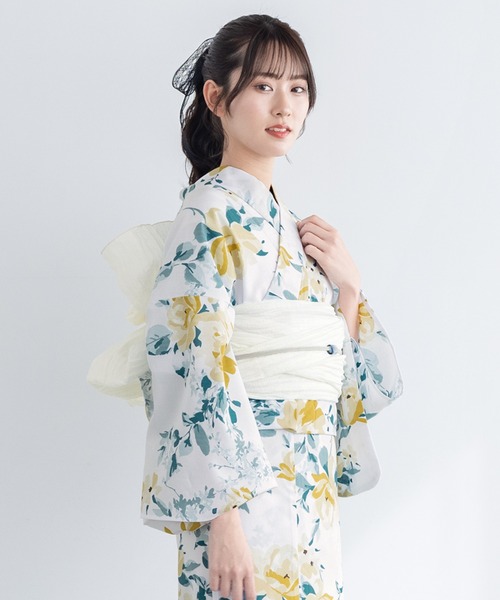 B初心者OK♪ セパレート大人浴衣 3部式＆おはしょりベルト付き 帯セット涼しい B初心者OK♪ セパレート大人浴衣 3部式＆おはしょりベルト付き