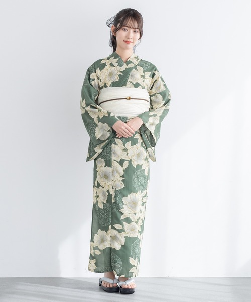 B初心者OK♪ セパレート大人浴衣 3部式＆おはしょりベルト付き 帯セット涼しい B初心者OK♪ セパレート大人浴衣 3部式＆おはしょりベルト付き