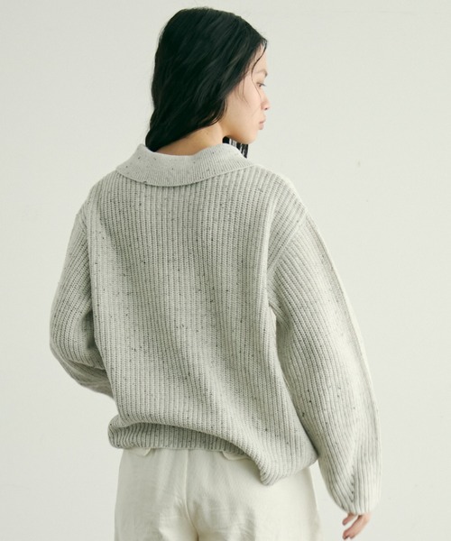 Trish（トリッシュ） ニット セーター ネップ糸フロントホック衿付き