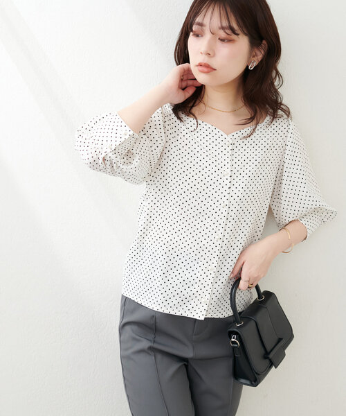 「natural couture」 7分袖ブラウス FREE ネイビー レディース_画像4