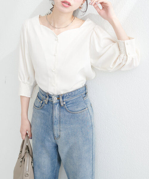 「natural couture」 7分袖ブラウス FREE ネイビー レディース_画像6