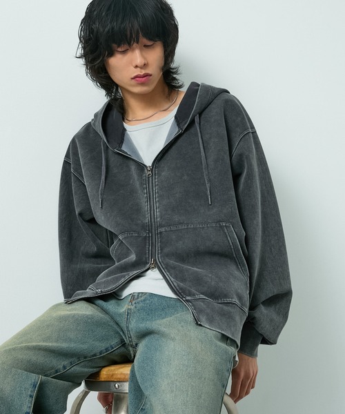 CIYOT パーカー 「CIYOT」ヴィンテージ加工ケミカルウォッシュ ダブル