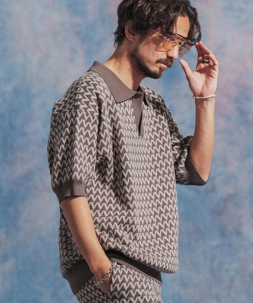 「Jih Nunc」 半袖ニット M ブラウン メンズ_画像2