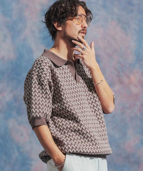 「Jih Nunc」 半袖ニット M ブラウン メンズ_画像3