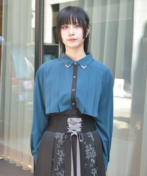 axes femme（アクシーズ ファム） ブラウス シャツ 金具付バイカラー