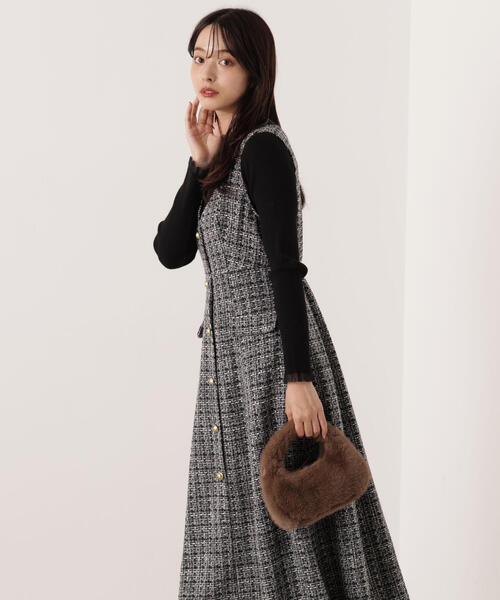 【ラベンダー】PROPORTION /ミックスツイードロングジャンスカ PROPORTION BODY DRESSING（プロポーションボディドレッシング