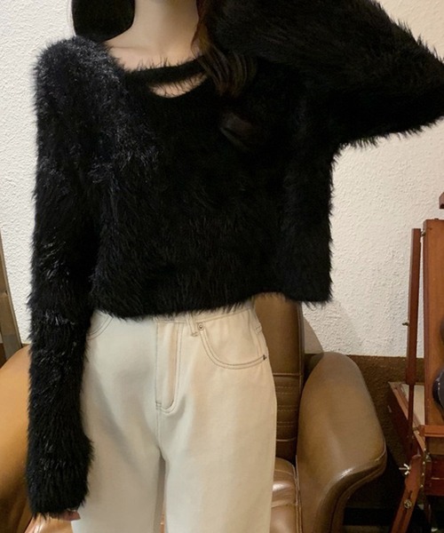 ニット セーター ふわふわ ルーズシャギーVネックニット / オーバーサイズフェザープルオーバー 韓国 レディース | lulufa | 16