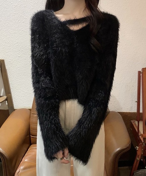 ニット セーター ふわふわ ルーズシャギーVネックニット / オーバーサイズフェザープルオーバー 韓国 レディース | lulufa | 18