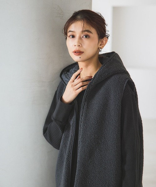 studio CLIP ベスト ジレ リバーシブルキルトボアベスト レディース