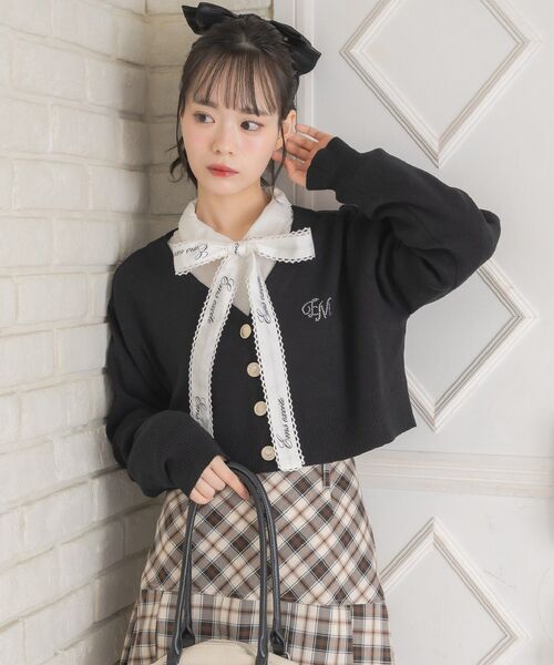 バリエーションボータイシャツ ブラック ストレッチボウタイブラウス【洗濯機洗い可/イージーアイロン/防シワ