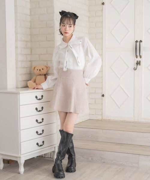 Emsexcite（エムズエキサイト） ブラウス シャツ ロゴ入ボウタイBL