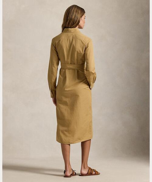 RALPH LAUREN ホースビット ロングワンピース シャツ 金ボタン ストライプド コットン オックスフォード ベルテッド シャツドレス