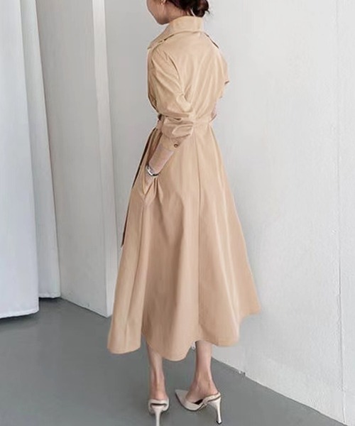 美品✨ロンハーマン コットン ギャザー ロング シャツワンピース ベージュ Kuroba シャツワンピース ウエストマークロングシャツワンピース 共布