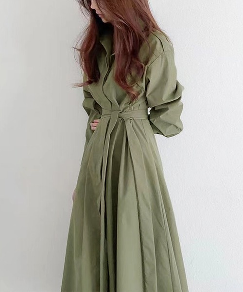 Kuroba シャツワンピース ウエストマークロングシャツワンピース 共布