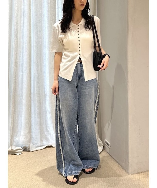ニット セーター 2WAYカラーニットポロ レディースの画像