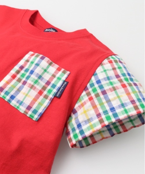 moujonjon（ムージョンジョン） tシャツ チェック柄切替半袖Tシャツ 