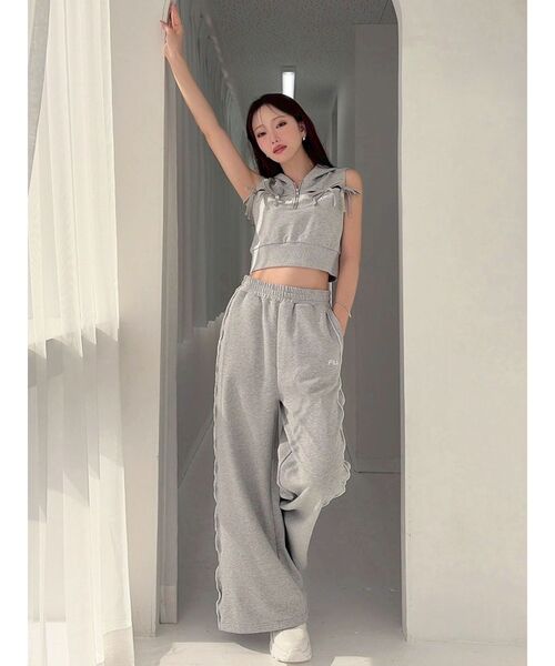 ワイドパンツ スウェットパンツ ジャージ 「FILA」メローラインスウェットパンツ レディースの画像