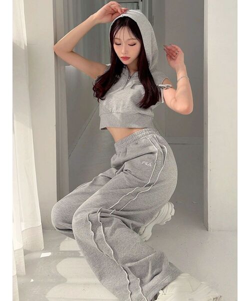 ワイドパンツ スウェットパンツ ジャージ 「FILA」メローラインスウェットパンツ レディースの画像