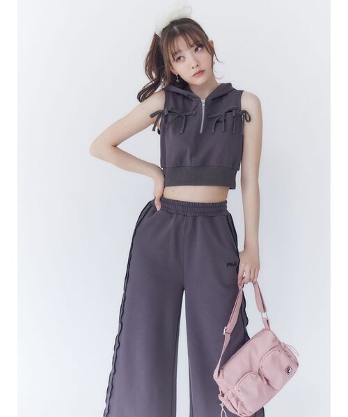 ワイドパンツ スウェットパンツ ジャージ 「FILA」メローラインスウェットパンツ レディースの画像