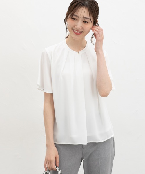 「Honeys」 「GLACIER」半袖ブラウス S モカ レディース_画像6
