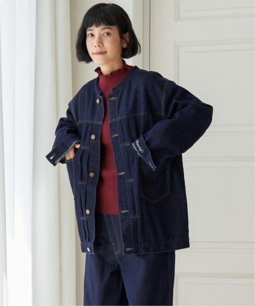  JEANS  デニムジャケット ジージャンノーカラー デニムコート Fashion Letter デニムジャケット gジャン ノーカラーデニム