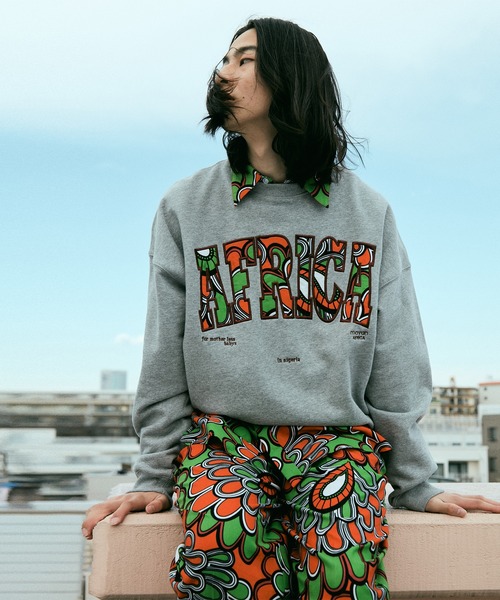 トレーナー スウェット 「moyan ecri」”オーガニックコットン100％AFRICA”パッチ刺繍裏毛プルオーバー レディース メンズ moyan ecri トレーナー スウェット 「moyan ecri」”オーガニック
